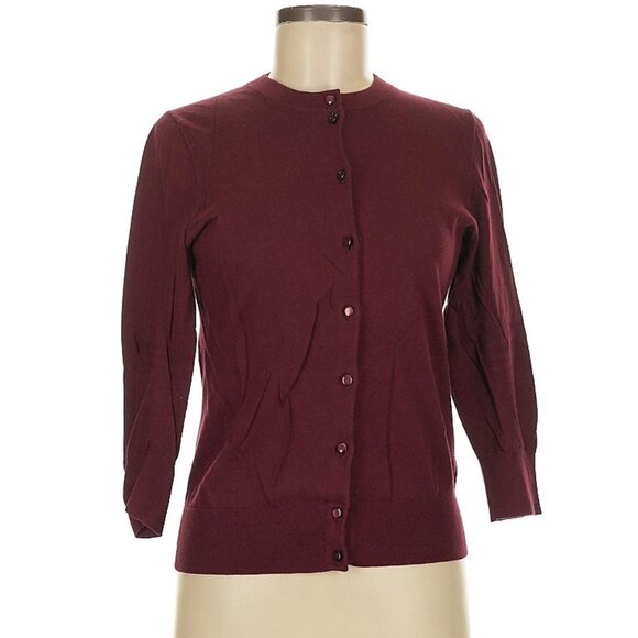 J.Crew Burgundy Cardigan Crew - Medium - Cute 3/4 sleeve Cardi - Picture 1 of 8